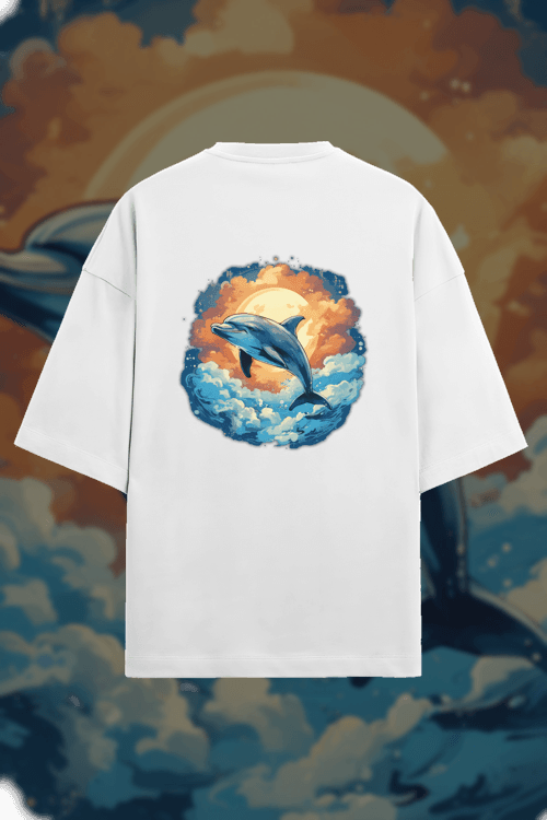 AI Generated Design - a dolphin, flying through the clouds, smiling