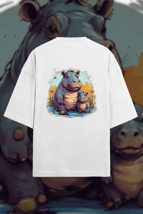 AI Generated Design - cute hippo with his son