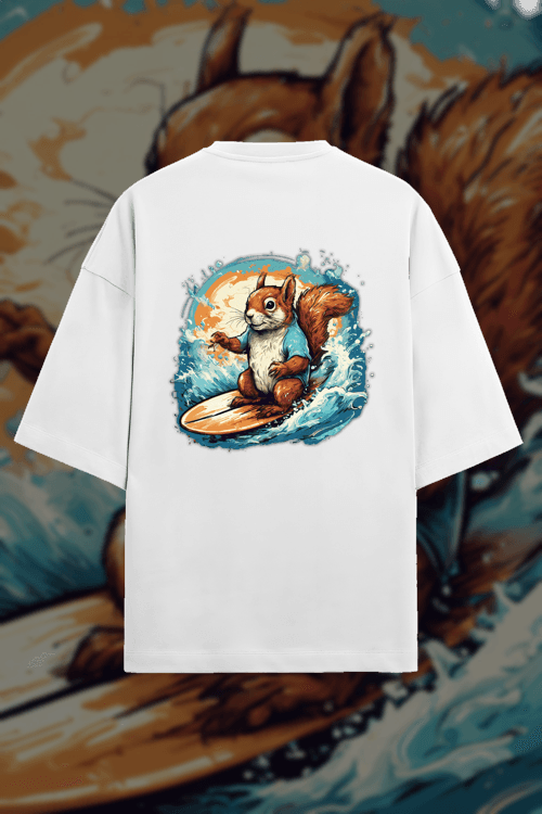 AI Generated Design - squirrel, surfing in sea