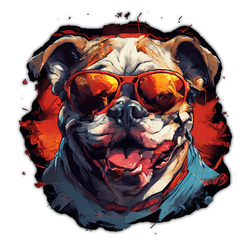 bulldog, wearing sunglasses, smiling