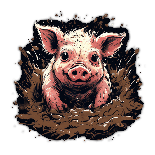 cute pig rolling in the mud