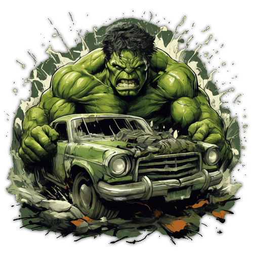 hulk, smashing a car