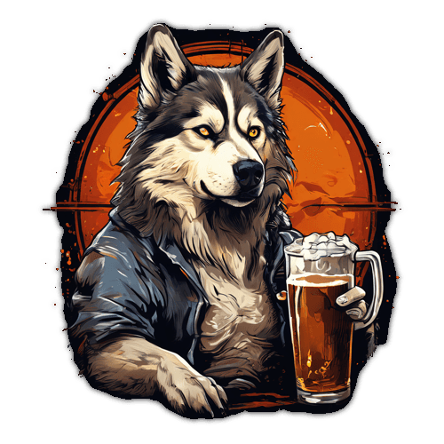 husky, drinking beer