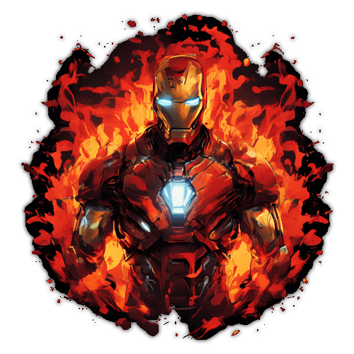 ironman, fire in the background