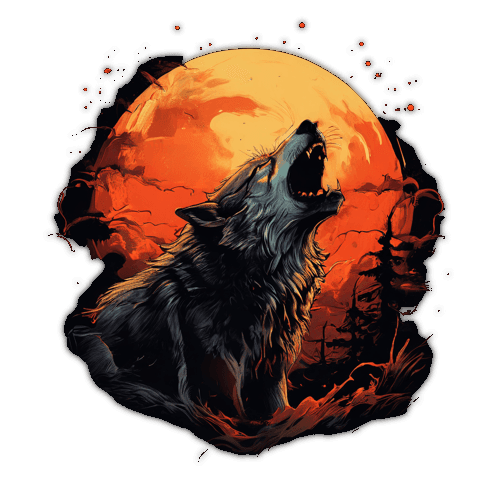 wolf, howling, full moon