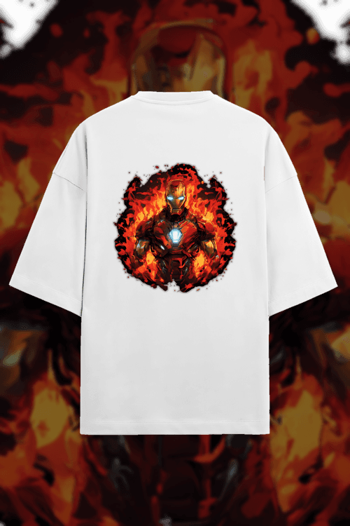 Design - ironman, fire in the background