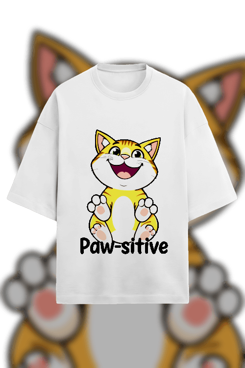 Design - a happy cat. text "paw-sitive"