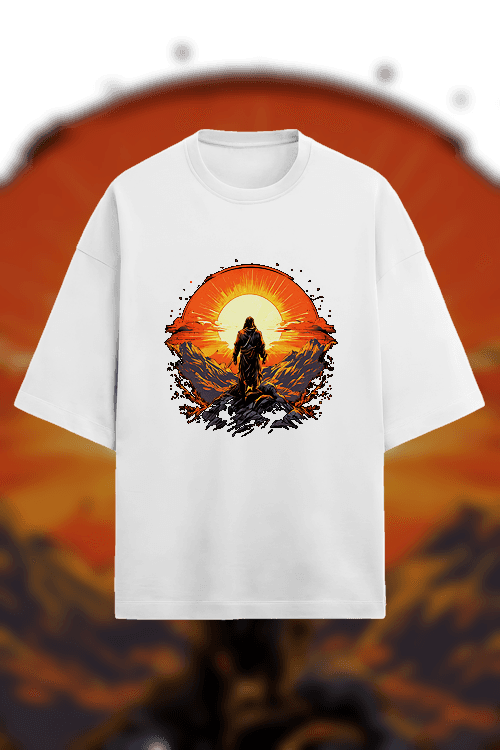 Design - Saint on top of mountain looking towards sun