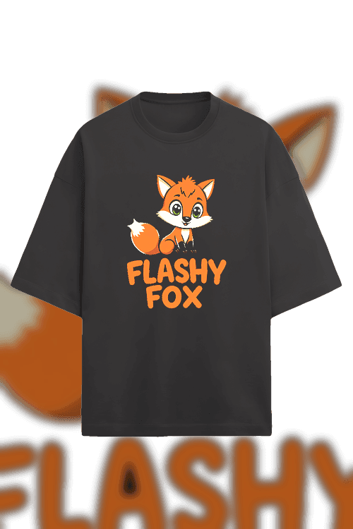 Design - Text flashy fox written with a cute little fox above the text