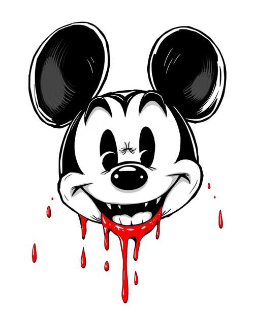 Design - mickey mouse with blood dripping and weird smile