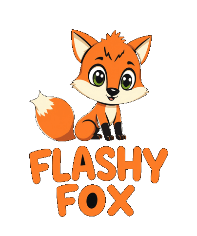 Design - Text flashy fox written with a cute little fox above the text