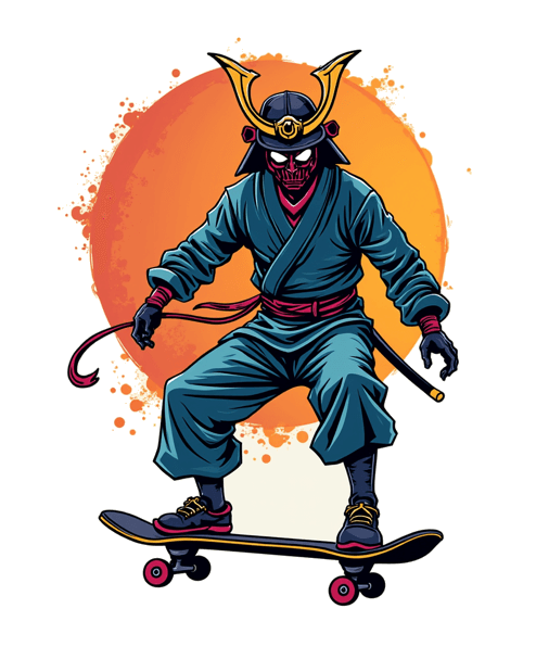 Design - Streetwear samurai on a skateboard